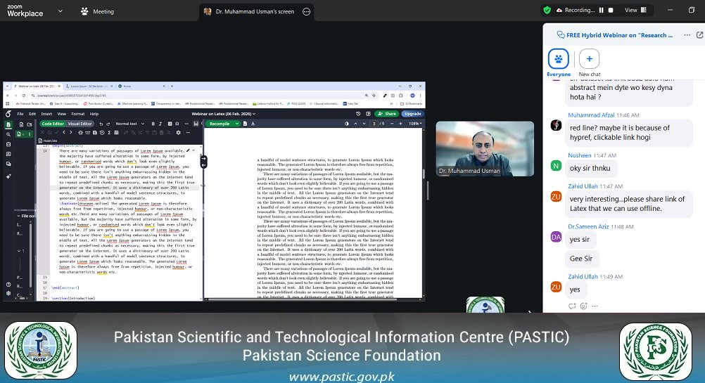 PASTIC National Center Hosts Webinar on “Research / Scientific Paper Writing With LaTeX – Most Widely Used Software For Research Writing”