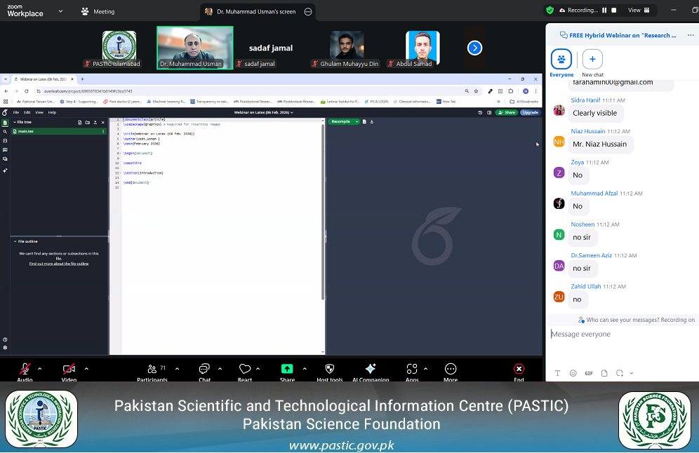 PASTIC National Center Hosts Webinar on “Research / Scientific Paper Writing With LaTeX – Most Widely Used Software For Research Writing”