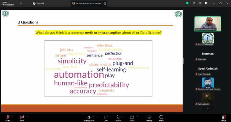 Word cloud of participant responses on common myths and misconceptions about AI and Data Science